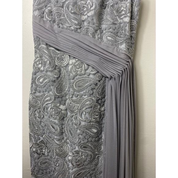 LAUREN RALPH LAUREN DRESS GOWN 4 GRAY LACE FLORAL EMBROIDERED MAXI LONG PAISLEY - Picture 6 of 13